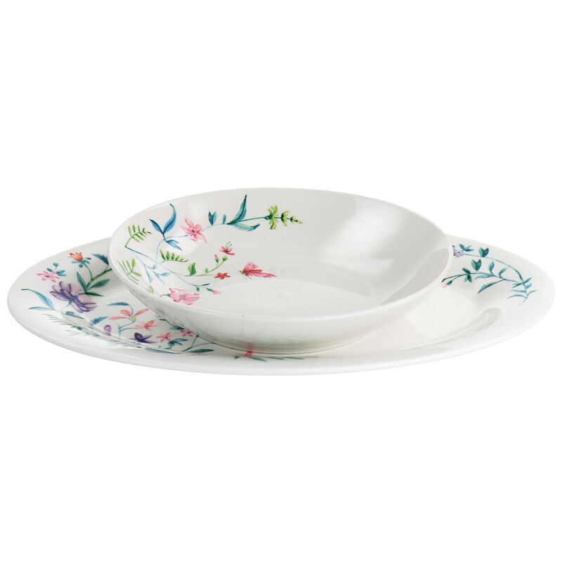 Gibson Home Butterfly Floral 2 Piece Fine Ceramic Platter and Dinner Bowl Set in White and Floral