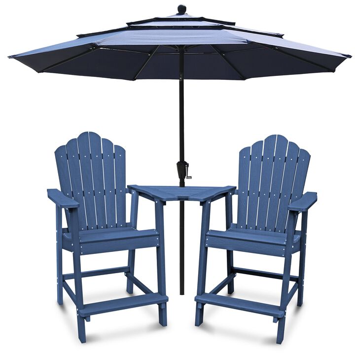 MONDAWE 4 Pieces Outdoor Adirondack Chair Set with Attached Tray and Outdoor Umbrella