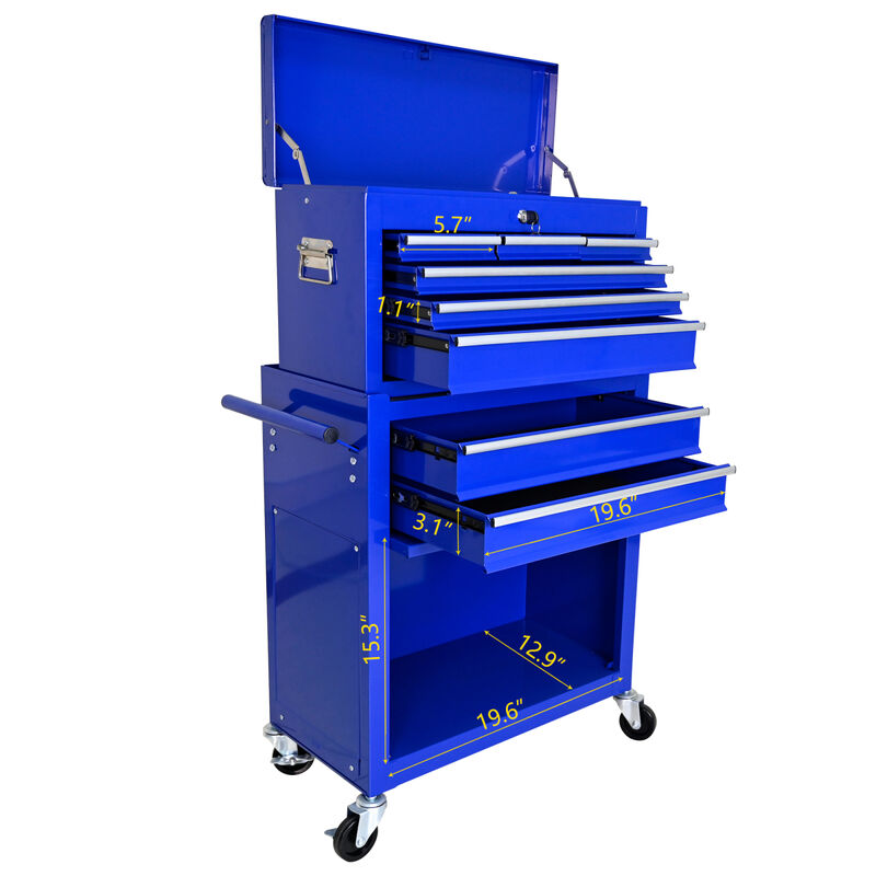 High Capacity Rolling Tool Chest with Wheels and Drawers, 8-Drawer Tool Storage Cabinet-BLUE