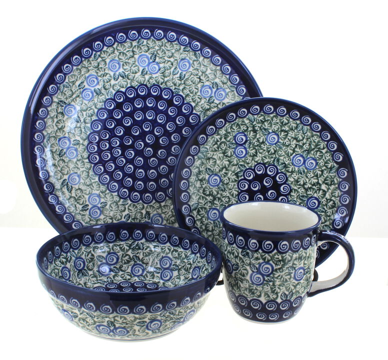 Blue Rose Polish Pottery Evergreen 4 Piece Place Setting - Service for 1