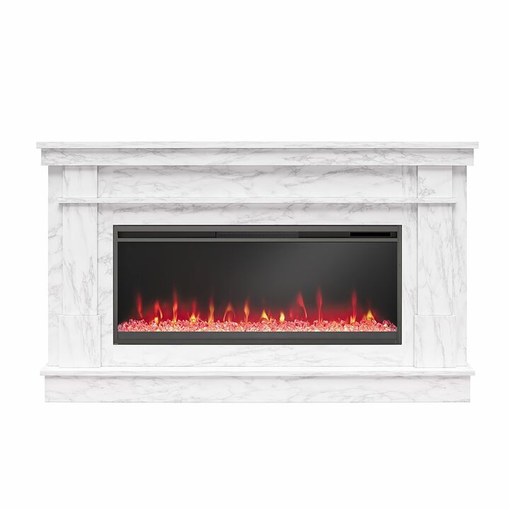 Novogratz Waverly Wide Mantel with Linear Electric Fireplace &amp; Crystal Ember Bed
