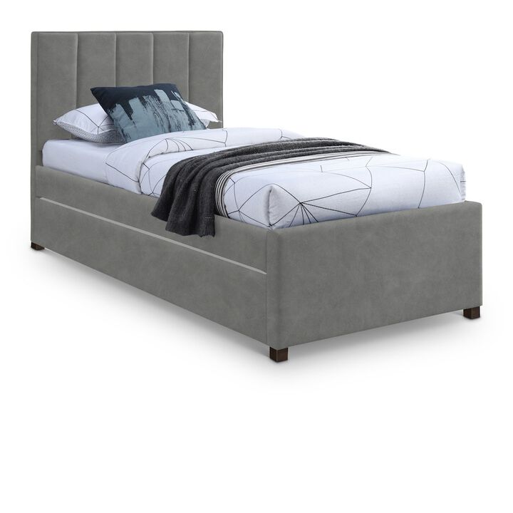 Meridian Furniture Hudson Grey Vegan Leather Twin Trundle Bed