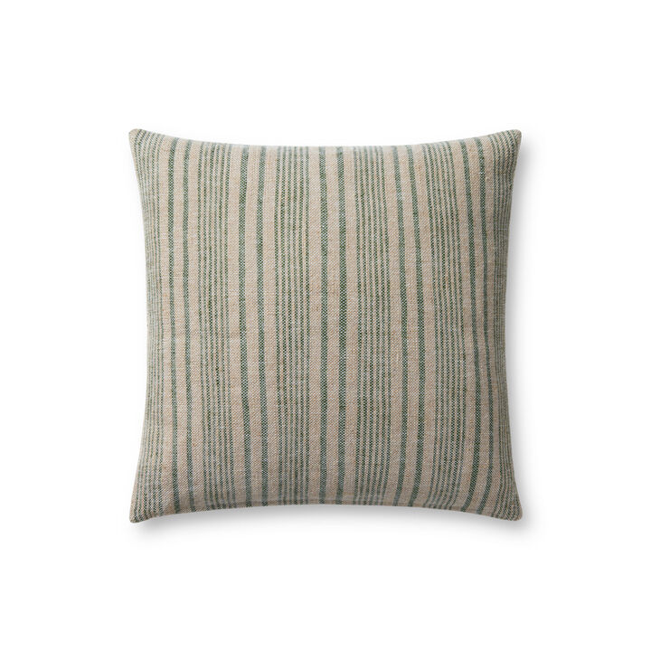 Elaine PMH0032 Beige/Sage 18''x18'' Down Pillow by Magnolia Home by Joanna Gaines x Loloi, Set of Two