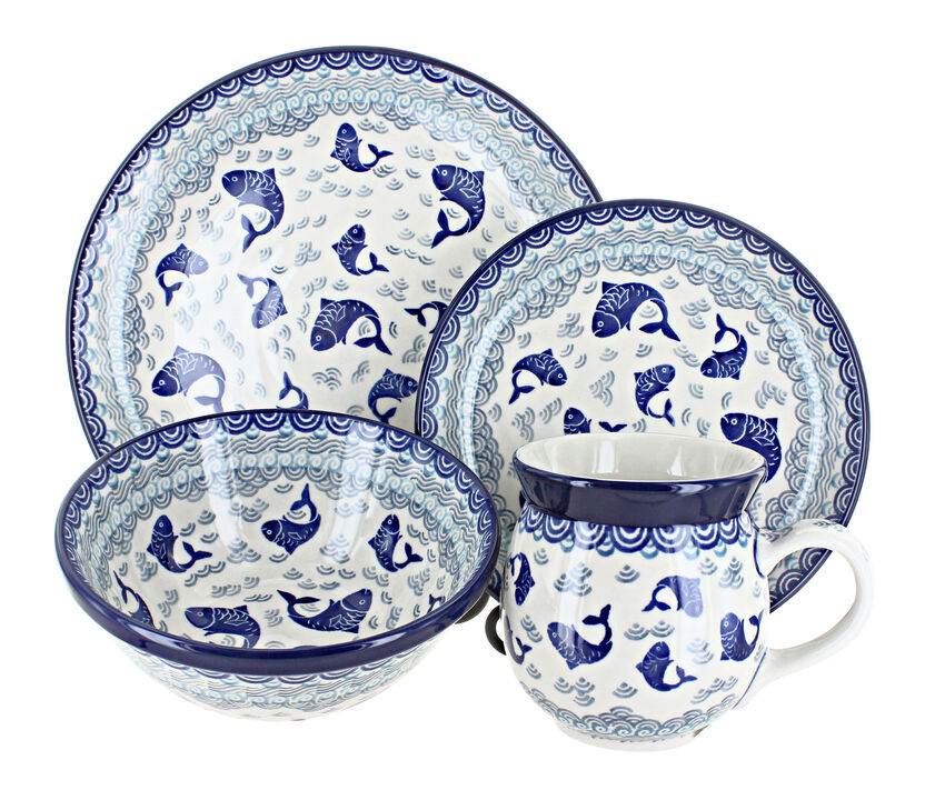 Blue Rose Polish Pottery Harvest Bounty 16 Piece Dinnerware Set