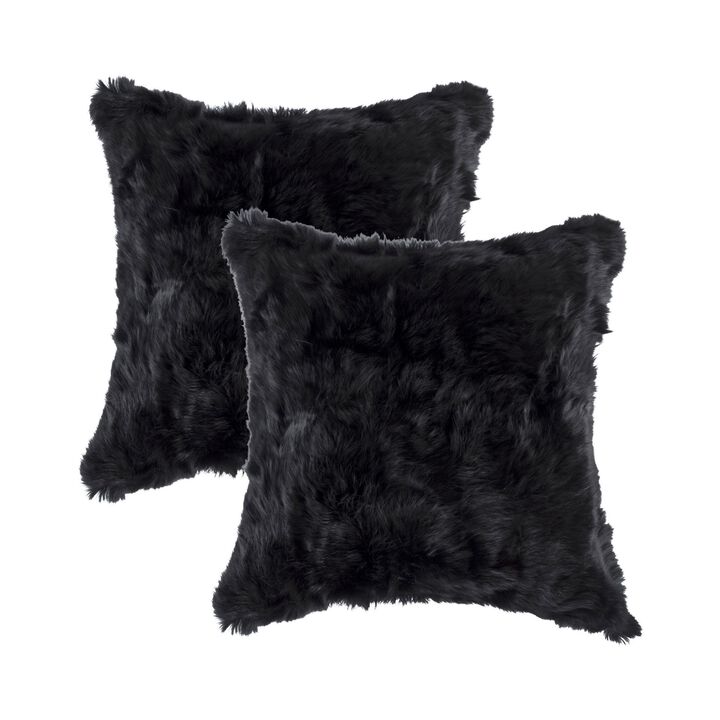 Homezia Set Of Two 18" X 18" Black Rabbit Natural Fur Animal Print Throw Pillows