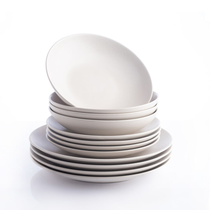 Porto by Stone Lain Semplice Stoneware 12 Piece Dinnerware Set, White Matte