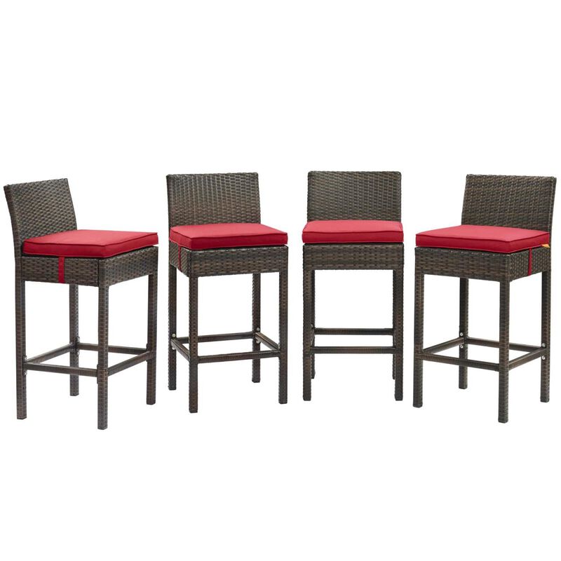 Modway EEI-3601-BRN-RED Conduit Bar Stool Outdoor Patio Wicker Rattan Set of 4 in Brown Red, Four