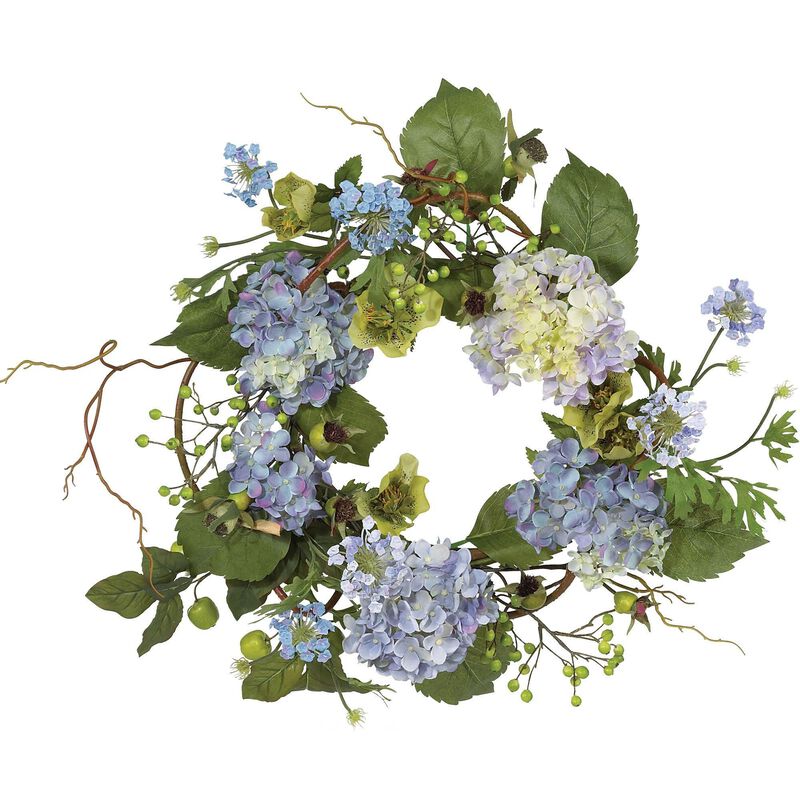 Nearly Natural 20-in Hydrangea Wreath