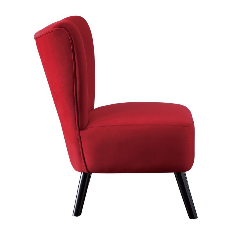 Unique Style Red Velvet Covering Accent Chair Button-Tufted Back Brown Finish Wood Legs Modern