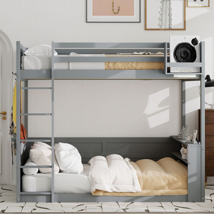 Merax Wooden Bunk Bed with Built-in Shelves