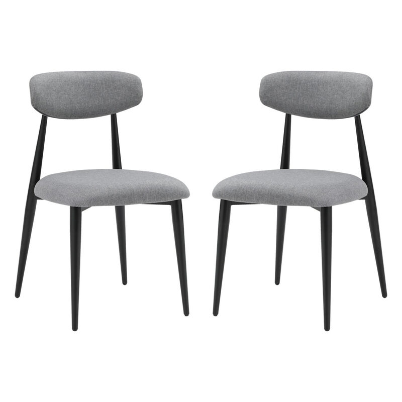 Modern Dining Chairs Set of 2, Curved Backrest Round Upholstered and Metal Frame, Grey