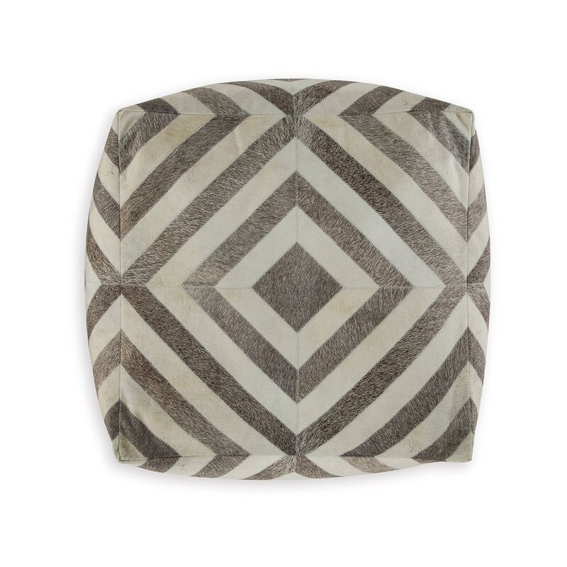 Ottoman Pouf, 18 Inch, Square, Brown and Ivory Polyester Geometric Design -