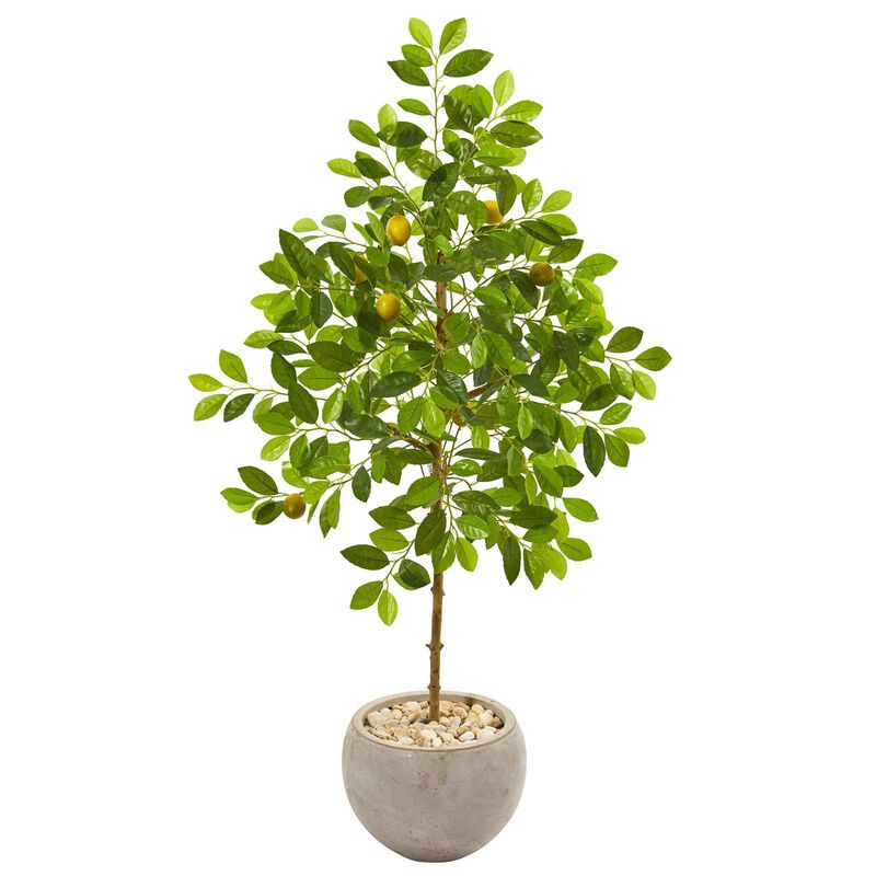 Nearly Natural 54-in Lemon Artificial Tree in Sand Colored Planter