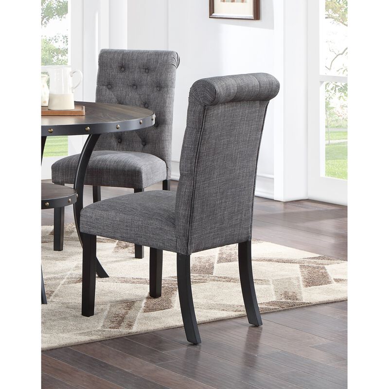 Charcoal Fabric Set of 2 Dining Chairs Contemporary Plush Cushion Side Chairs Nailheads Trim Tufted Back Chair Kitchen Dining Room