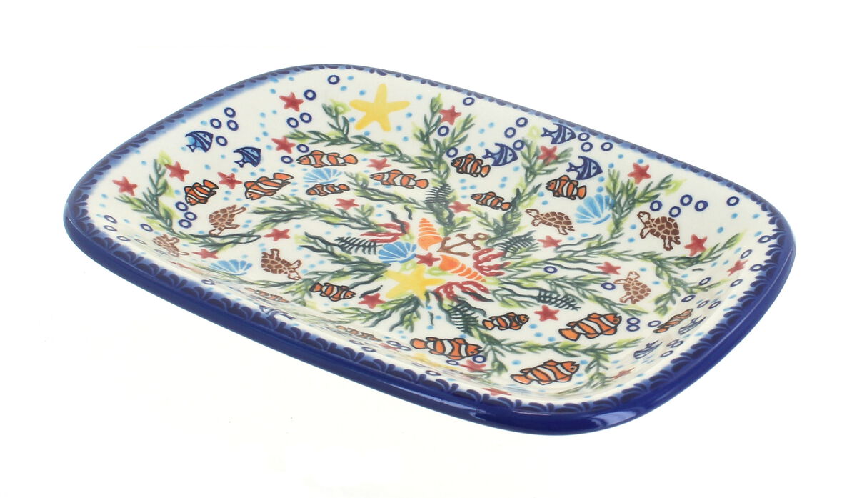 Blue Rose Polish Pottery Atlantis Small Rectangular Serving Platter