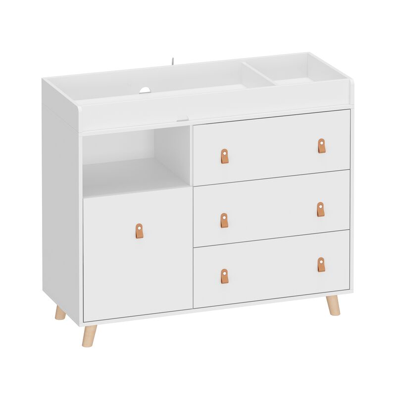 4-Drawer White Wood 44.9 in. W Kids Low Dresser Storage Organizer Cabinet With Changing Table Open Shelf