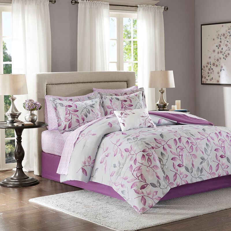 Gracie Mills Amalia 9-Piece Floral Comforter Set with Coordinating Cotton Bed Sheets - Queen