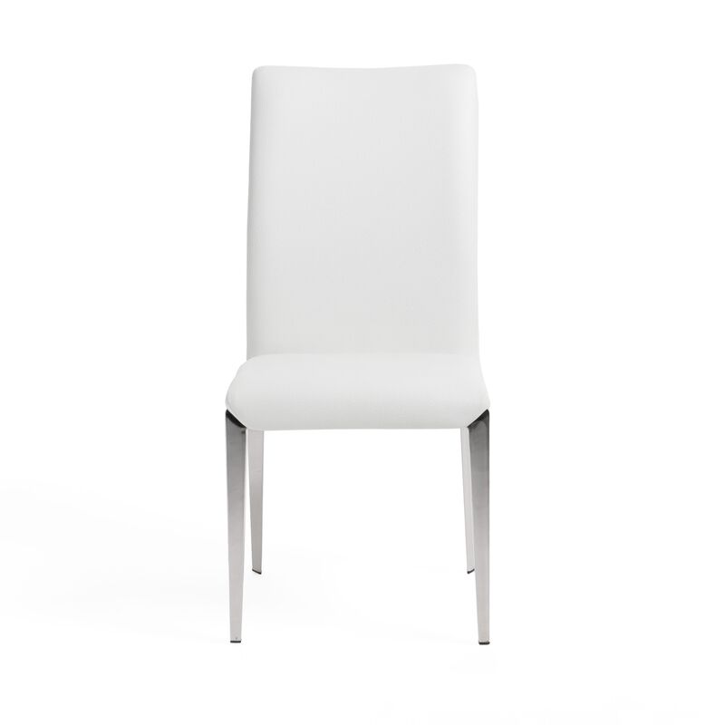 18 Inch Dining Side Chair Set of 2, Plush White Faux Leather Seat, Metal - Benzara