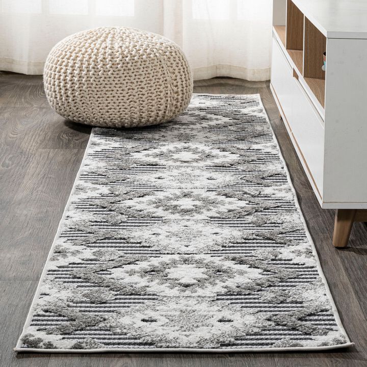 Sumak High-Low Pile Neutral Diamond Kilim Area Rug