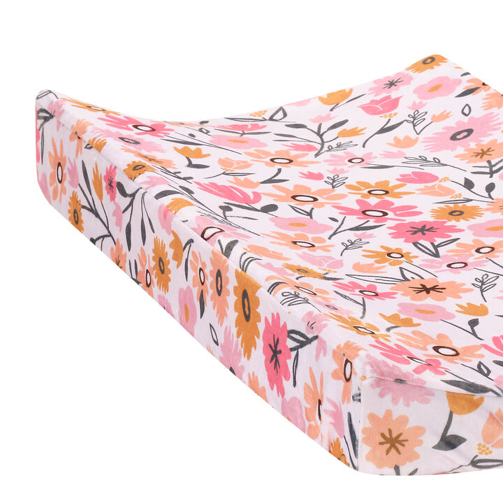 Lambs & Ivy Little Garden Ultra-Soft Pink Minky Floral Baby Changing Pad Cover