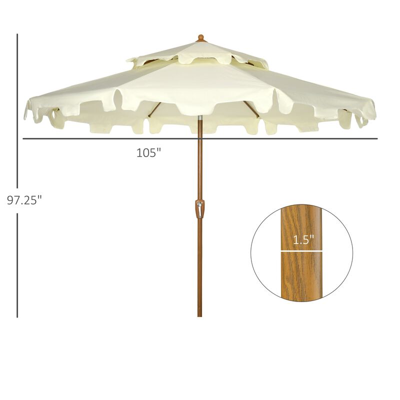 Cream White Patio Shade: 9' Umbrella with Double Top Ruffles & Tilt