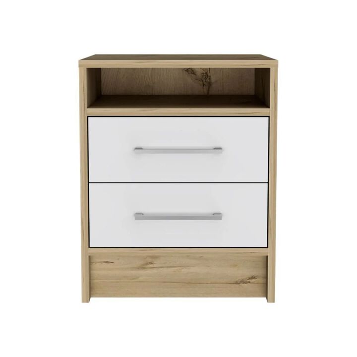 Homezia Sophisticated and Stylish White and Light Oak Nightstand