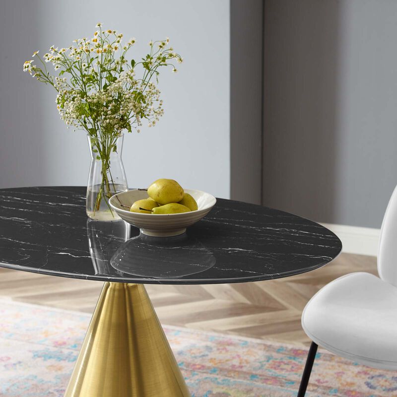 Modway - Tupelo 42" Oval Artificial Marble Dining Table Gold Black