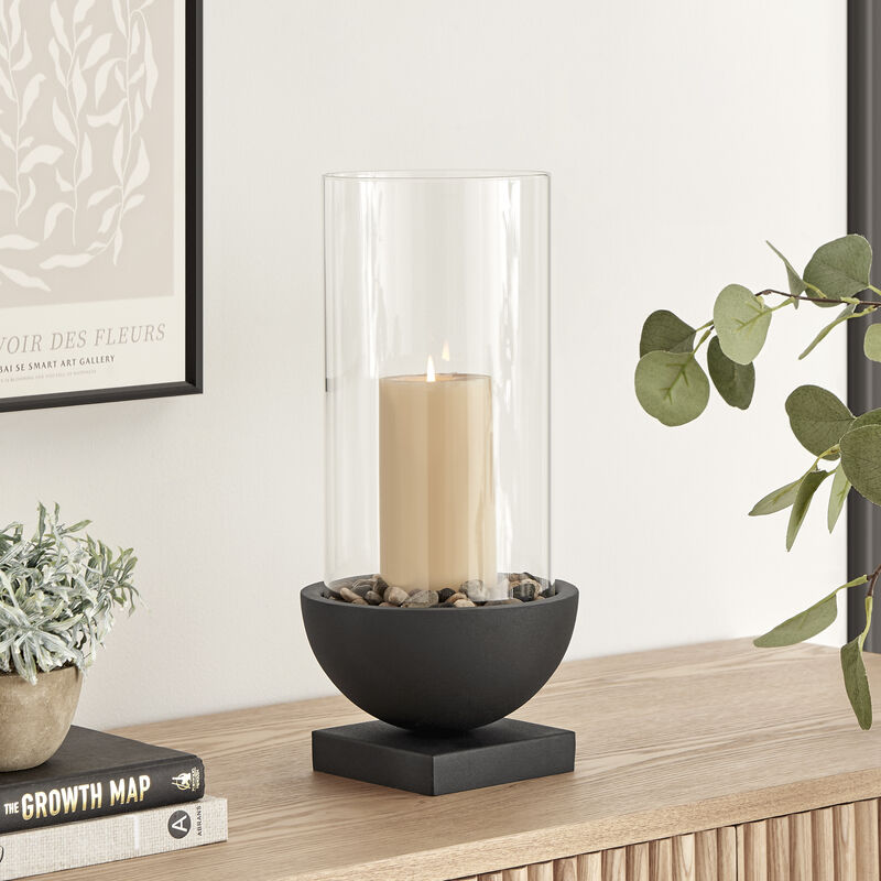 Danya B. Modern Black Metal Bold Pedestal and Glass Votive Candle Holder