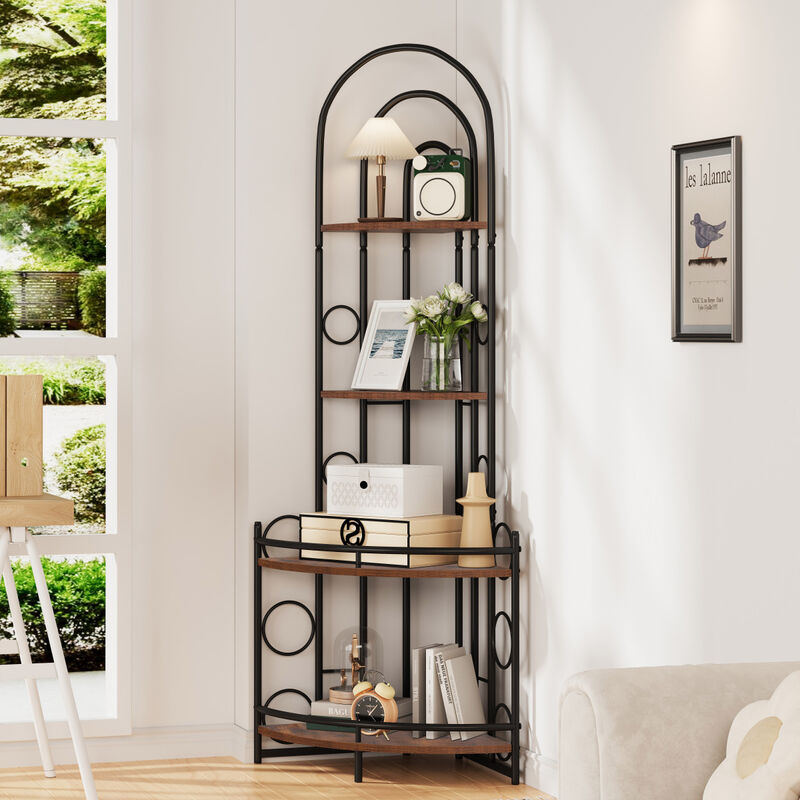 4-Tier Corner Bookshelf, Modern Style, Plant Stand With Metal Frame