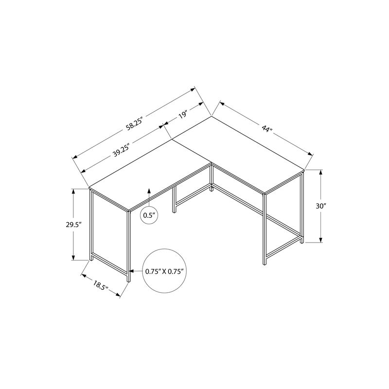 Monarch Specialties I 7390 Computer Desk, Home Office, Corner, 58"L, L Shape, Work, Laptop, Metal, Laminate, Brown, Black, Contemporary, Modern