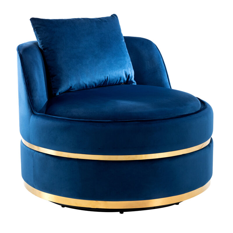 360 Degree Swivel Accent Chair Velvet Modern Upholstered Barrel Chair Over Sized Soft Chair with Seat Cushion for Living Room, Bedroom, Office, Apartment, Blue