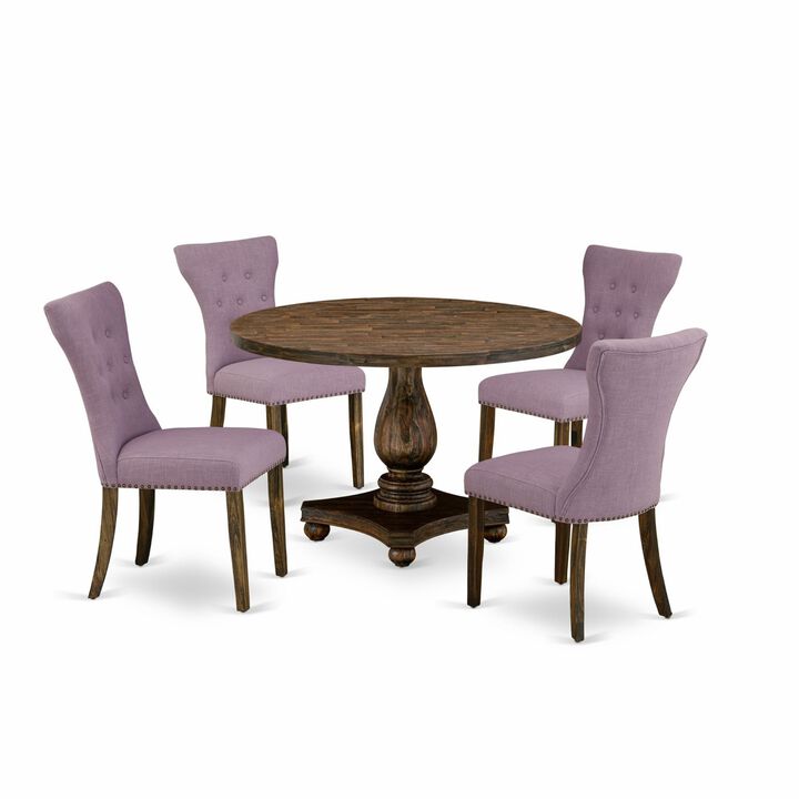 East West Furniture I2GA5-740 5Pc Dinette Set - Round Table and 4 Parson Chairs - Distressed Jacobean Color