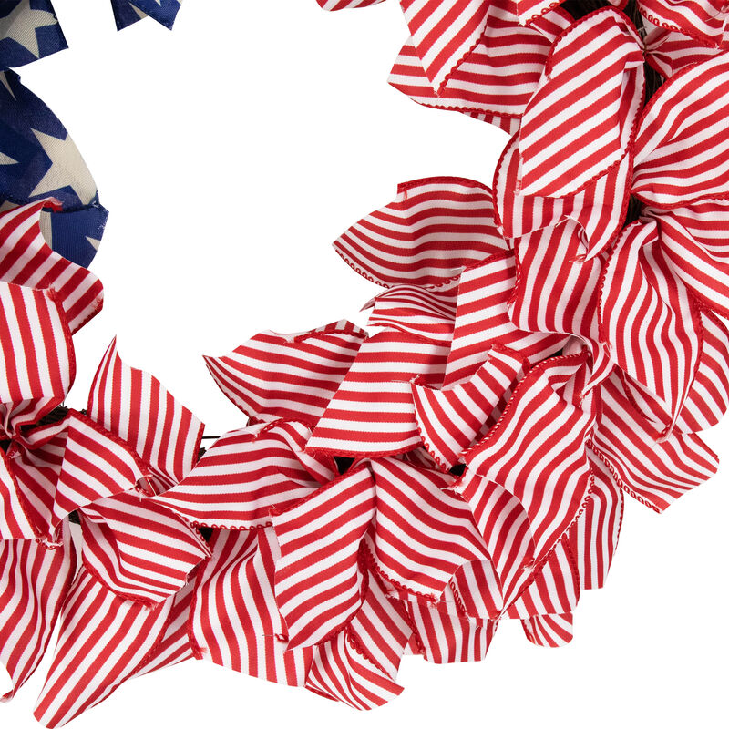 Stars and Stripes Patriotic Ribbon Wreath - 24"