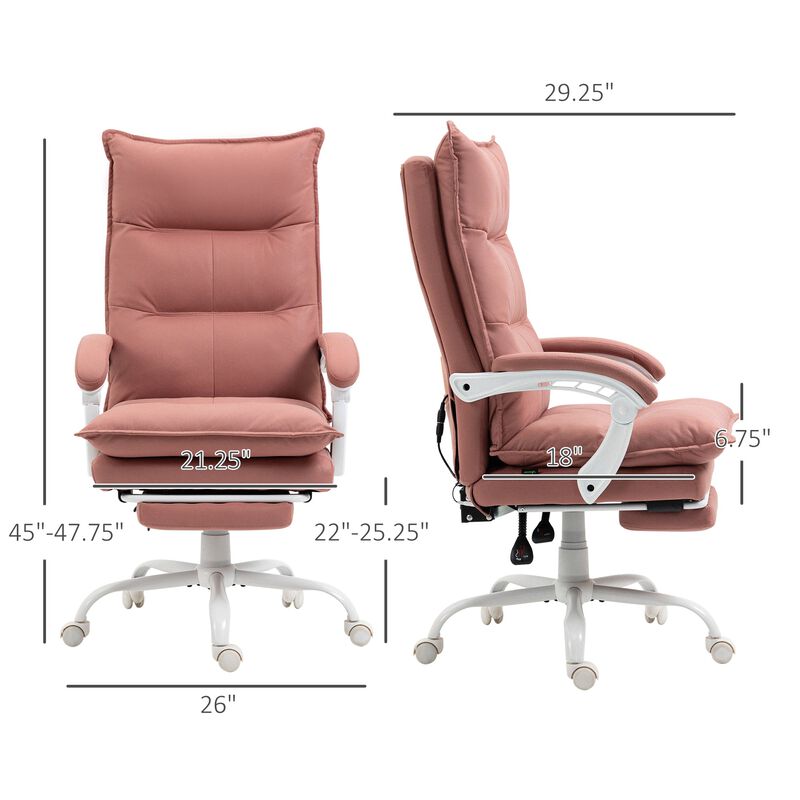 Microfiber Office Chair with Heated Massage, 6 Vibration Points, Reclining Feature, Footrest, Armrests, and Padding, in Pink