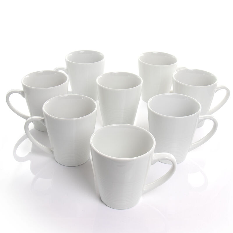 Elama Amie 8 Piece 12 Ounce Porcelain Mug Set in White