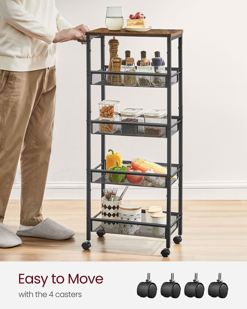 Versatile 5-Tier Rolling Cart with Handle - Metal Frame Organizer for Kitchen, Dining Room, Living Room, and Office