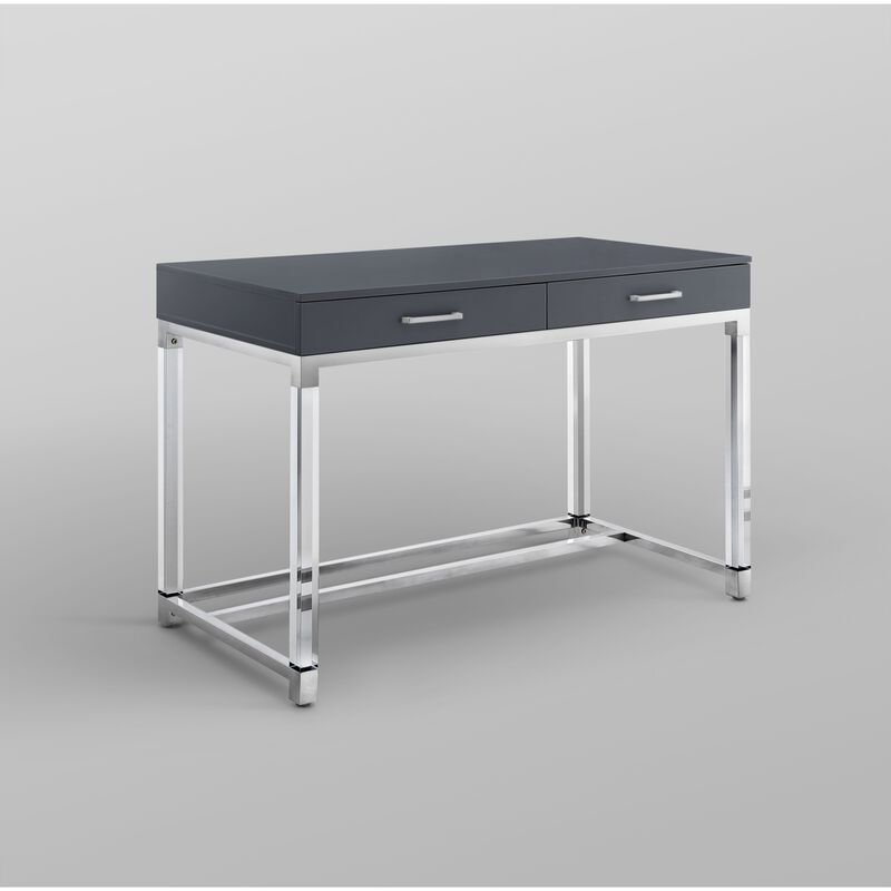 Inspired Home Kalel High Gloss 2 Drawers Writing Desk with Acrylic Legs and Stainless Steel Base