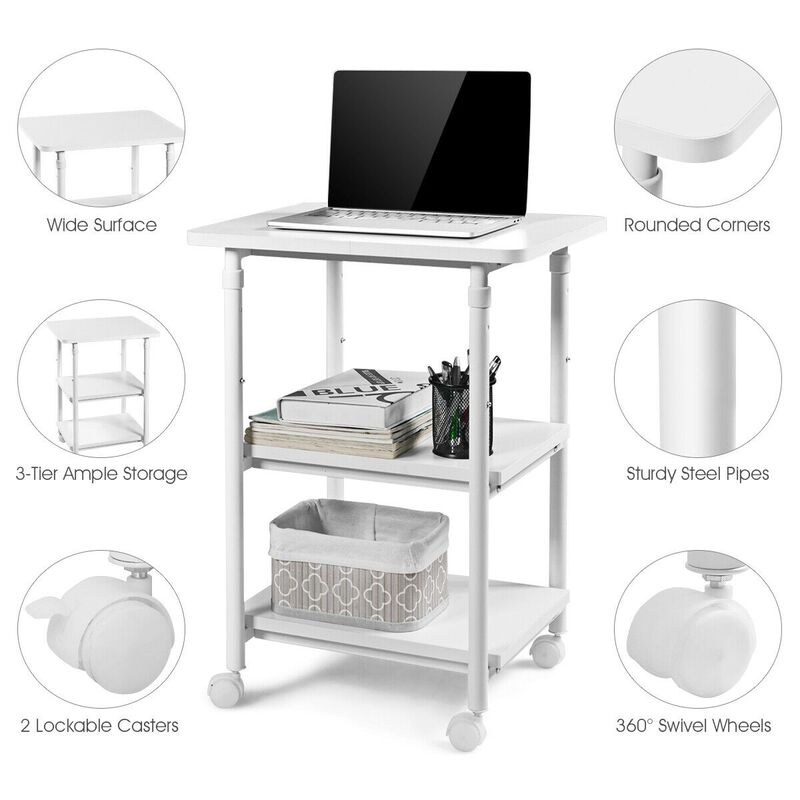 3-tier Adjustable Printer Stand with 360� Swivel Casters