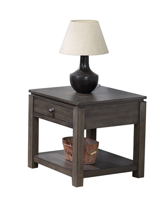 Shades of Sand 24 in. Weathered Grey Square Solid Wood End Table with 1 Drawer