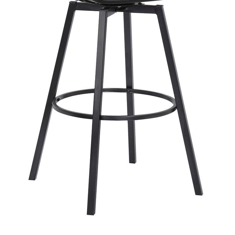 Athena Swivel Black Wood Counter Stool in Grey Faux Leather with Black Metal