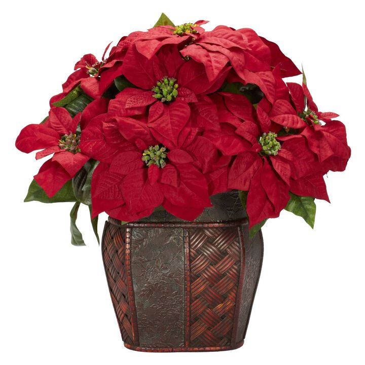 Nearly Natural 18-in Poinsettia w/Decorative Vase