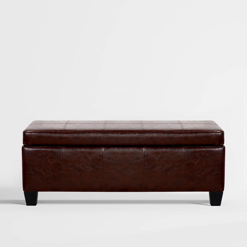 WestinTrends 42" Wide Faux Leather Rectangle Ottoman With Storage