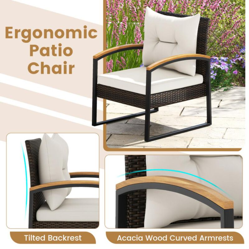 Hivvago 3 Piece Patio Conversation Set with Solid Acacia Wood  Armrests and Tabletop