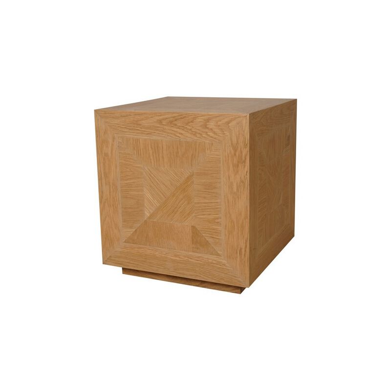 19 Inch Side End Table, Square Geometric Design, Brown Oak Wood Veneer - Benzara