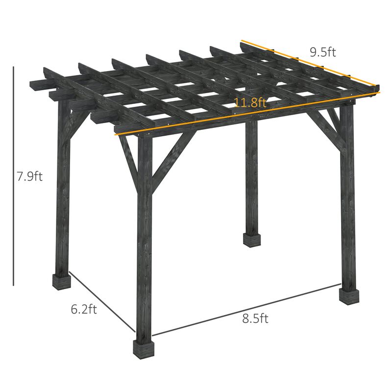 Black Outdoor Pavilion: 12'x10' Wood Pergola for Patio and Garden