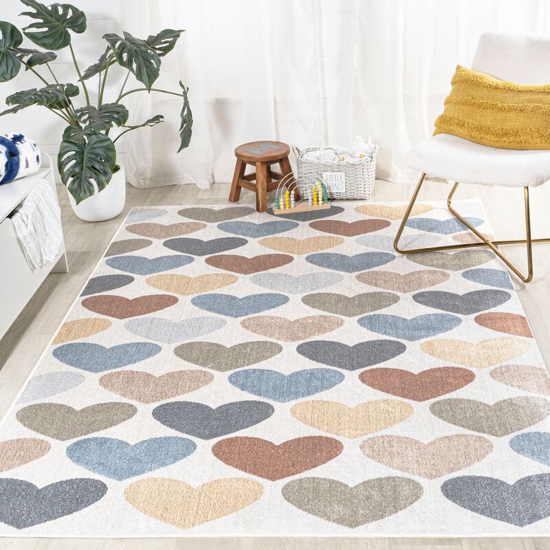 Dila Modern Hearts Geometric Machine Washable Area Rug