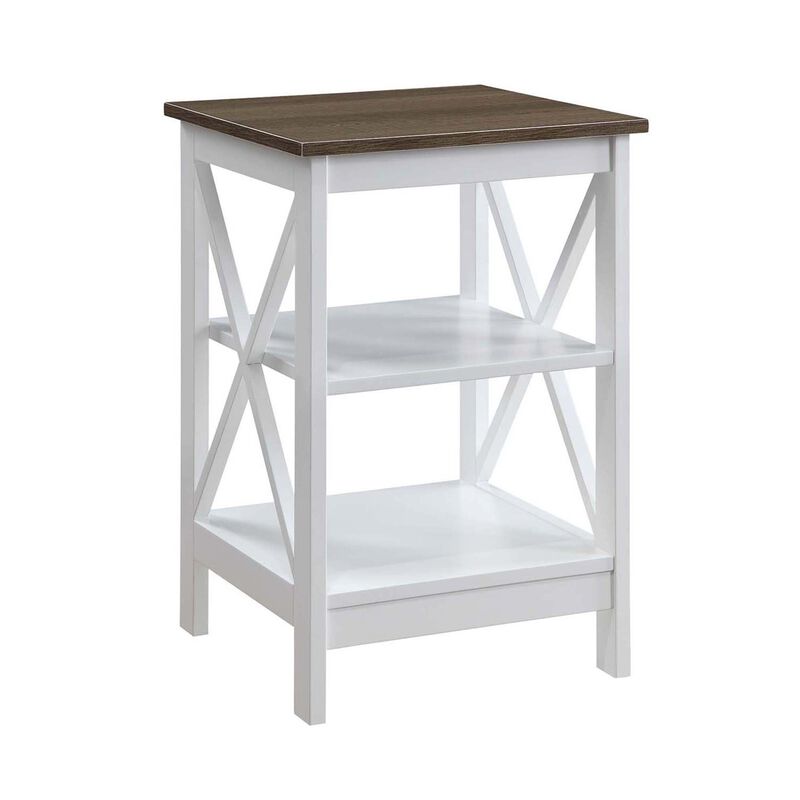Convenience Concepts Oxford End Table with Shelves, Driftwood/White