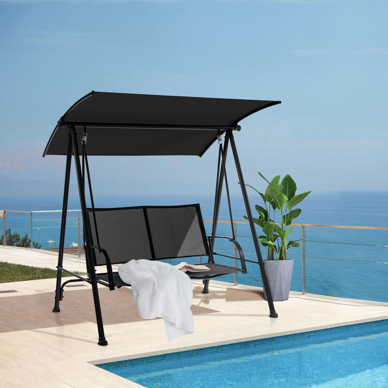 2-Seat Outdoor Canopy Swing with Comfortable Fabric Seat and Heavy-duty Metal Frame