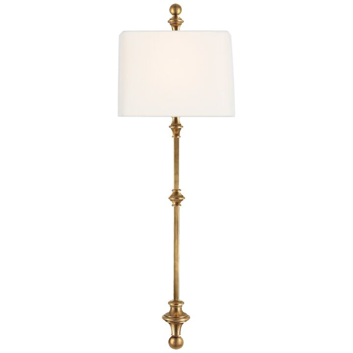 Cawdor Stanchion Wall Light in Antique-Burnished Brass with Linen Shade