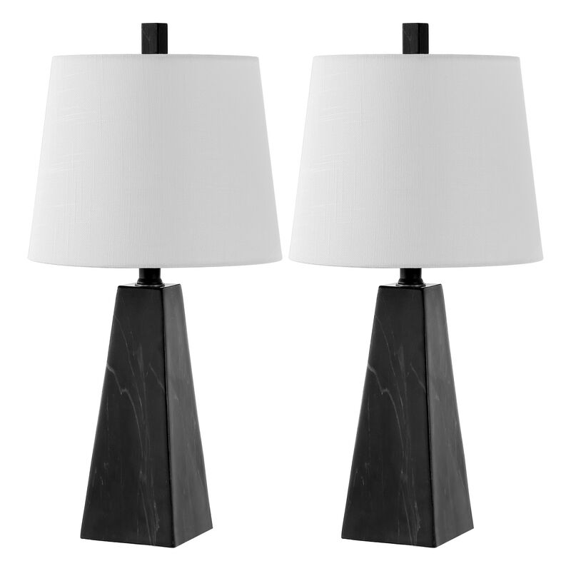 Owen 20.5" Contemporary Resin LED Table Lamp, Black Marble Finish (Set of 2)